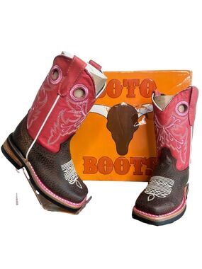 SOTO Boots Little Girls Square Toe Pink and Brown Cowgirl Boots Size 10